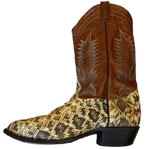 Tony Lama Western Diamondback Rattlesnake Cowboy Boots Brown Leather Mens 10.5 D
